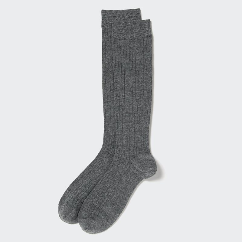 Grey Uniqlo Heattech Wide-ribbed Knee-high Men Socks | 7177194