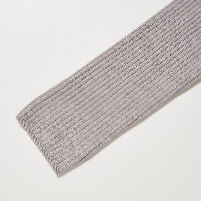 Grey Uniqlo Merino Blend Fitted U Neck Long Sleeve Women Dress | 6954364