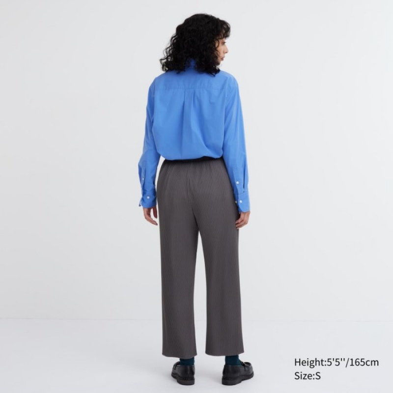 Grey Uniqlo Pleated Straight Women Pants | 3351231