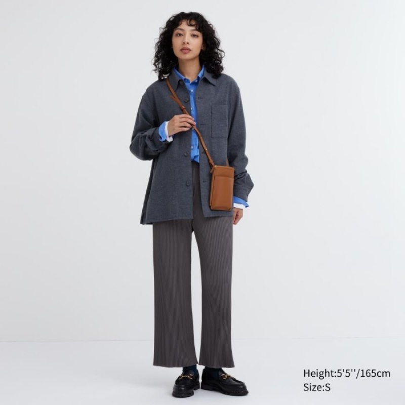 Grey Uniqlo Pleated Straight Women Pants | 3351231