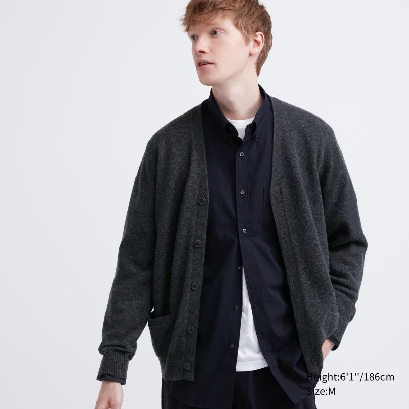 Grey Uniqlo Premium Lambswool V-neck Long-sleeve Men Cardigan | 8870066