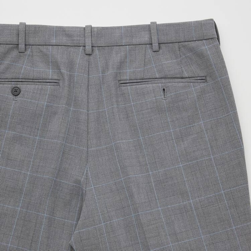 Grey Uniqlo Smart Comfort Glen Checked Ankle Length Men Pants | 8446851