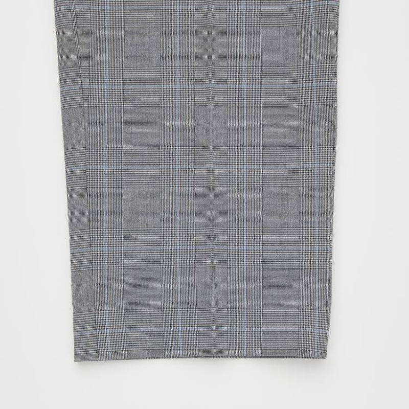 Grey Uniqlo Smart Comfort Glen Checked Ankle Length Men Pants | 236268