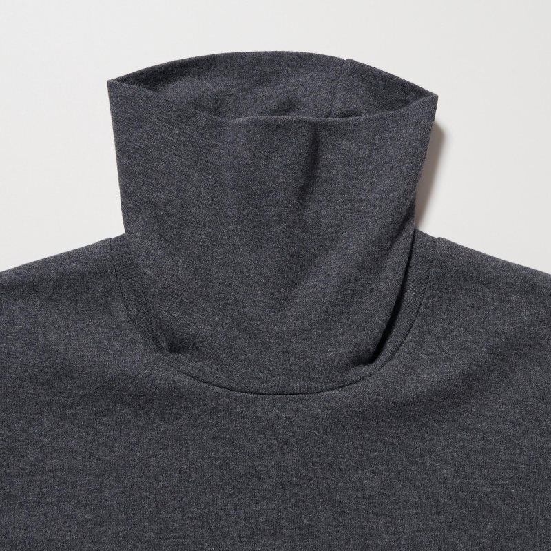 Grey Uniqlo Soft Brushed Turtleneck Long-sleeve Men T Shirts | 1767503