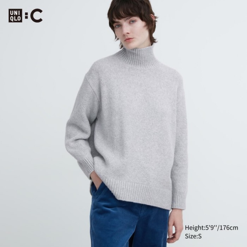 Grey Uniqlo Soft Knit High Neck Long-Sleeve Women Sweaters | 3816964