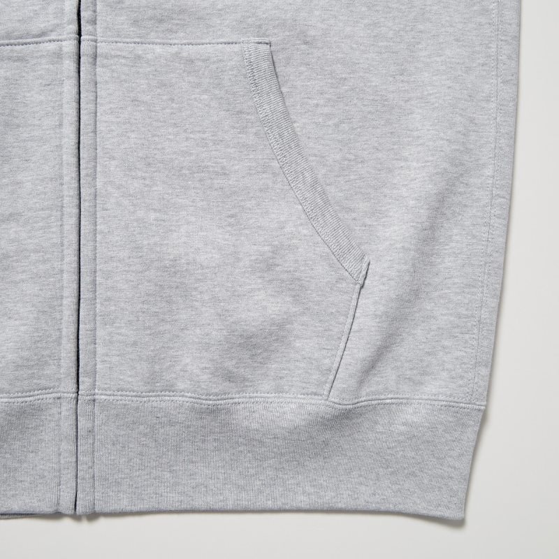 Grey Uniqlo Sweat Full-zip Men Hoodie | 8544560