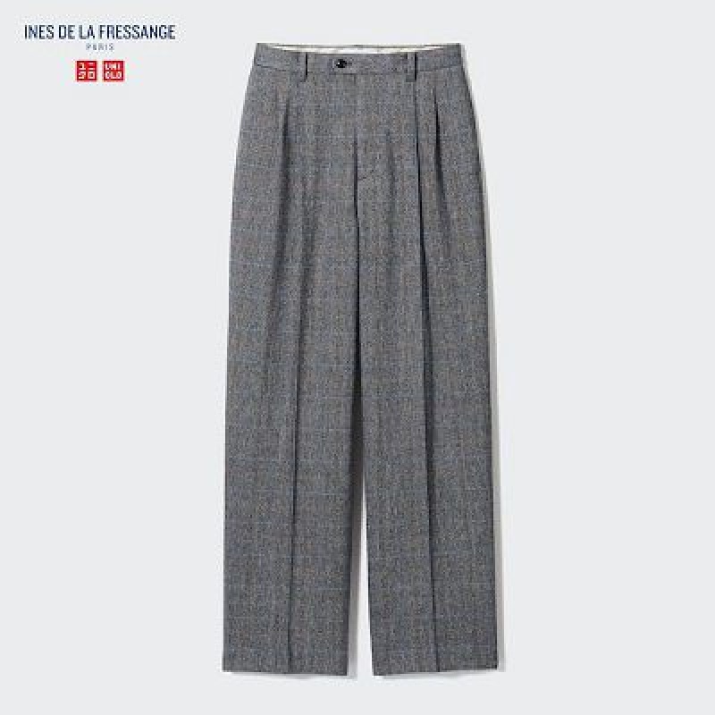 Grey Uniqlo Tweed Wide-Fit Pleated Women Pants | 8535374