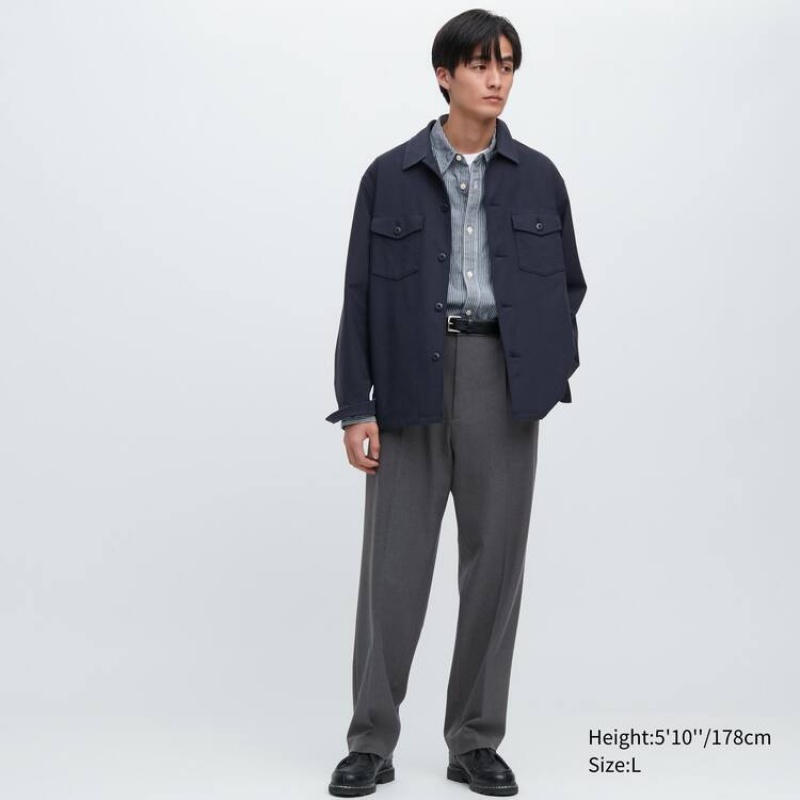 Grey Uniqlo Two-way Stretch Pleated Tapered Fit Men Pants | 1707649
