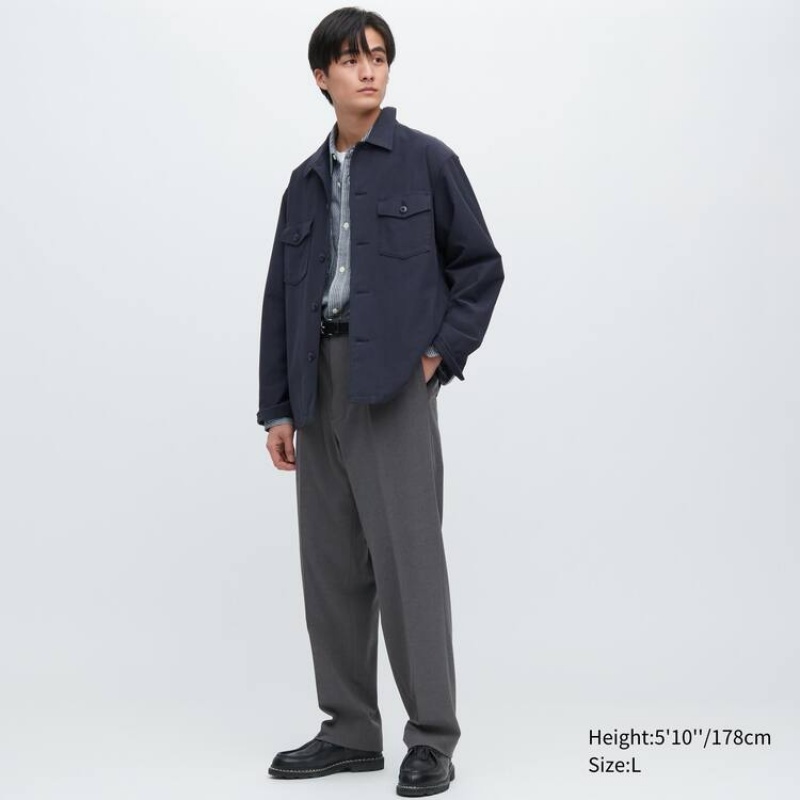 Grey Uniqlo Two-way Stretch Pleated Tapered Fit Men Pants | 1707649