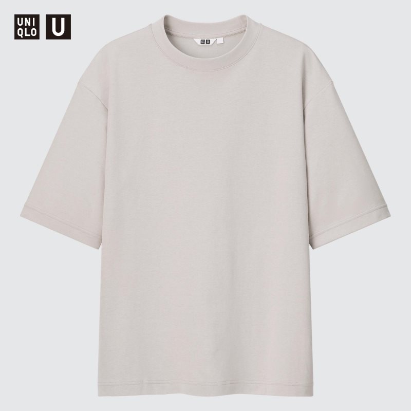 Grey Uniqlo U AIRism Cotton Oversized Crew Neck Half-Sleeve Men T Shirts | 7979623