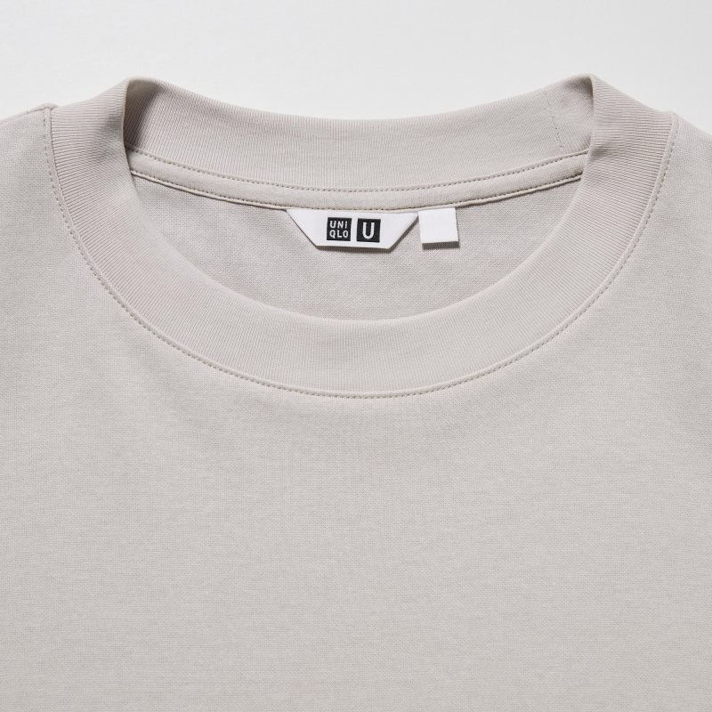 Grey Uniqlo U AIRism Cotton Oversized Crew Neck Half-Sleeve Men T Shirts | 7979623