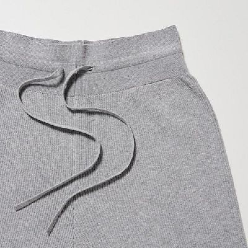 Grey Uniqlo Washable Knit Ribbed Women Pants | 1046626