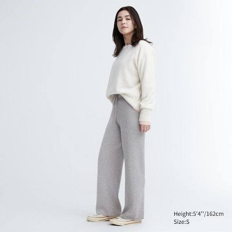 Grey Uniqlo Washable Knit Ribbed Women Pants | 1046626