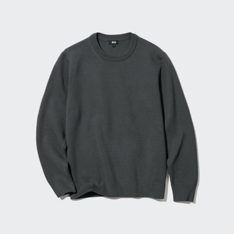 Grey Uniqlo Washable Milano Ribbed Crew Neck Long-Sleeve Women Sweaters | 4317814