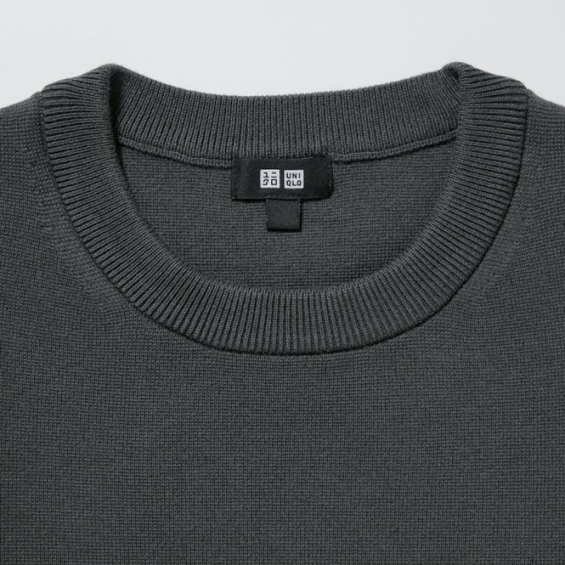 Grey Uniqlo Washable Milano Ribbed Crew Neck Long-Sleeve Women Sweaters | 4317814