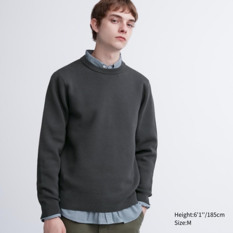 Grey Uniqlo Washable Milano Ribbed Crew Neck Long-Sleeve Women Sweaters | 4317814