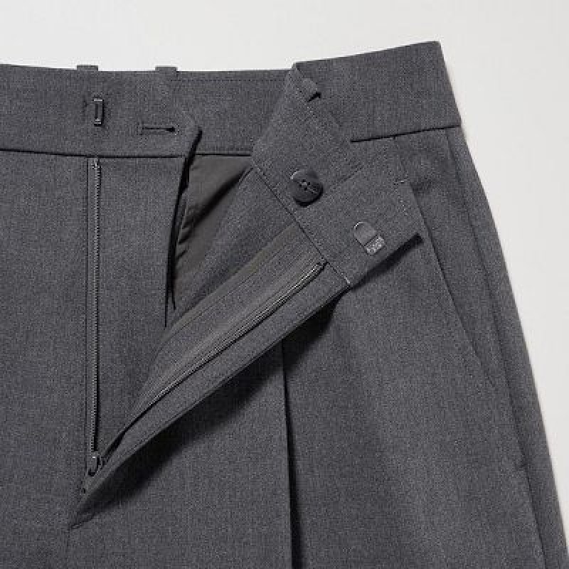 Grey Uniqlo Wide-Fit Pleated Women Pants | 265602