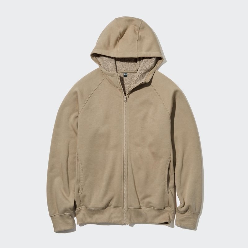 Khaki Uniqlo Heattech Pile Lined Sweat Full-zip Men Hoodie | 2885710