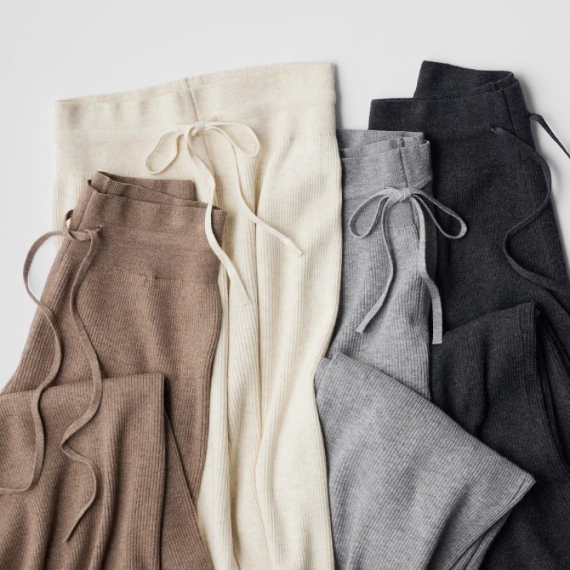 Khaki Uniqlo Washable Knit Ribbed Lounge Women Pants | 2200675