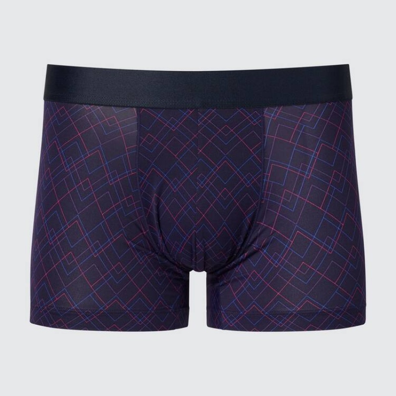 Navy Uniqlo Airism Low Rise Printed Boxers Men Underwear | 7616302