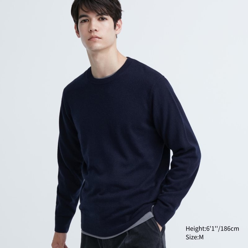 Navy Uniqlo Cashmere Crew Neck Long-sleeve Men Sweaters | 108209
