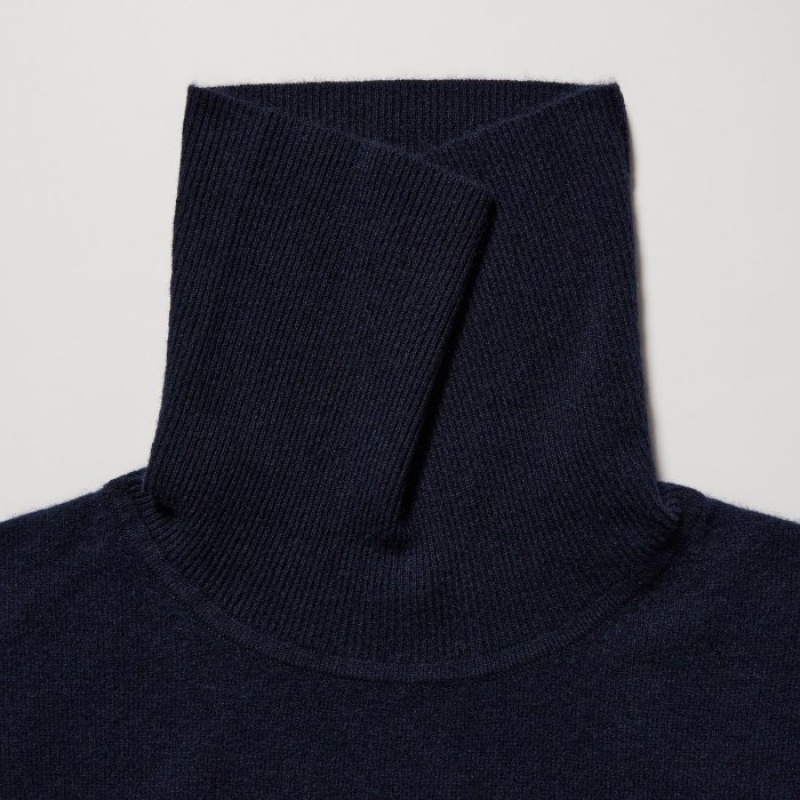 Navy Uniqlo Cashmere Turtleneck Long-sleeve Women Sweaters | 1286979