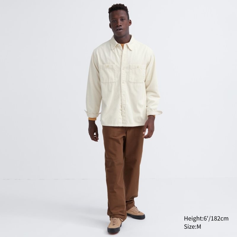 Navy Uniqlo Corduroy Work Long-sleeve Men Shirts | 5788564