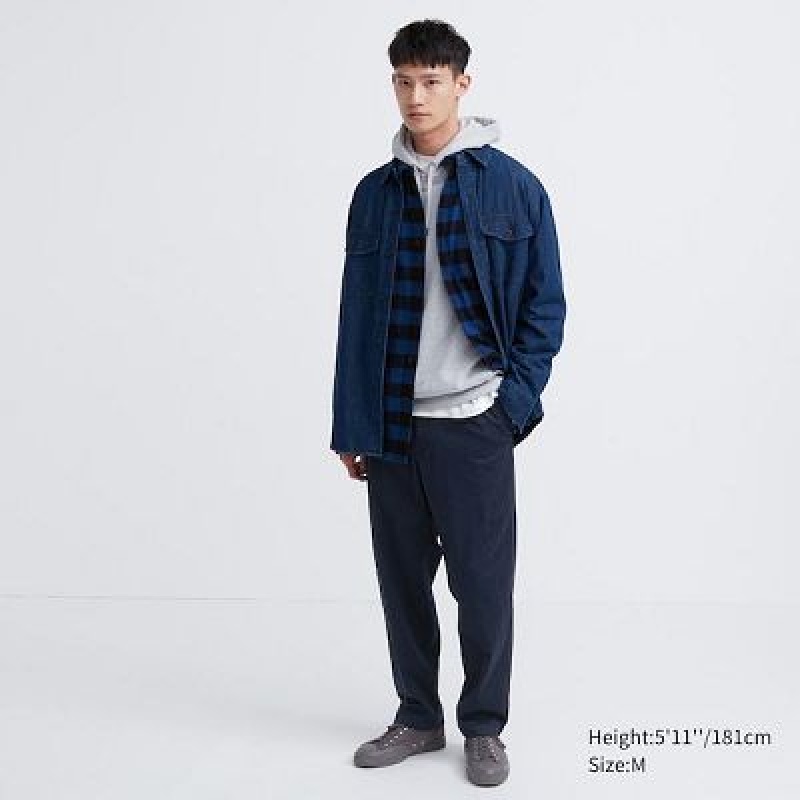 Navy Uniqlo Cotton Relaxed Ankle Women Pants | 5885475