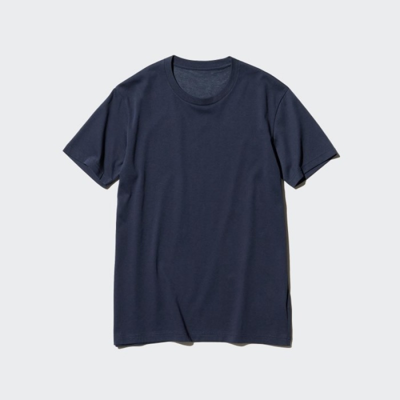 Navy Uniqlo Dry Color Crew Neck Short-Sleeve Women T Shirts | 6337557