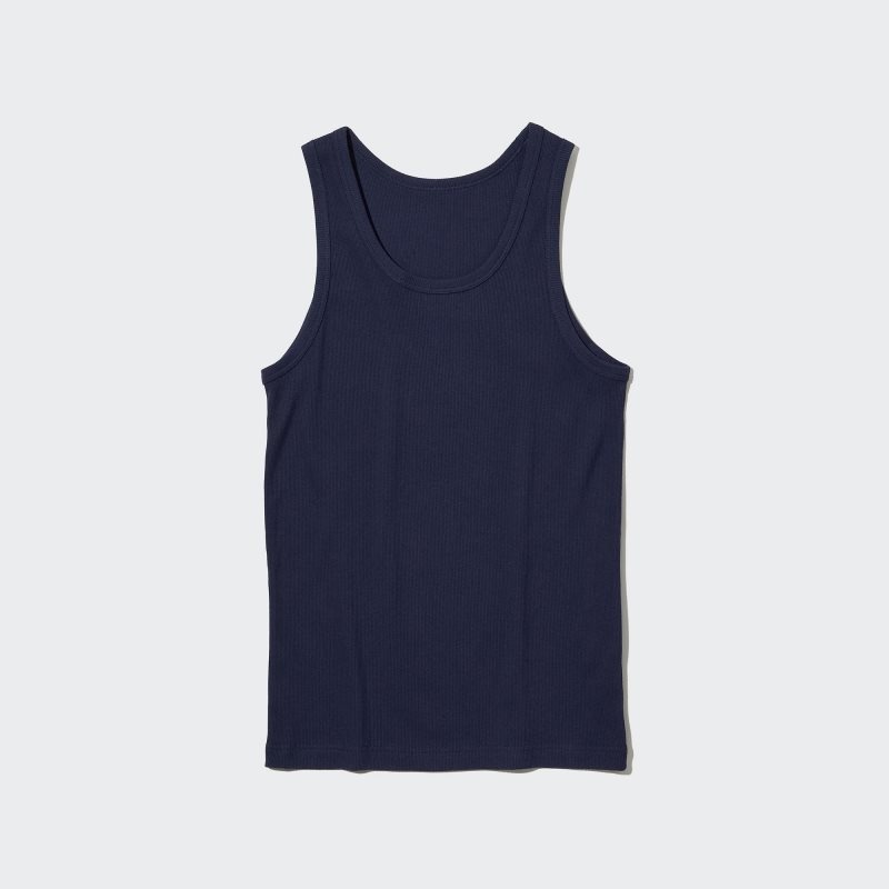Navy Uniqlo Dry Color Ribbed Men Tank Top | 7519292