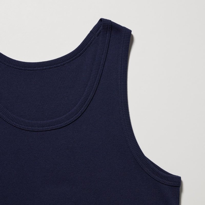 Navy Uniqlo Dry Color Ribbed Men Tank Top | 7519292