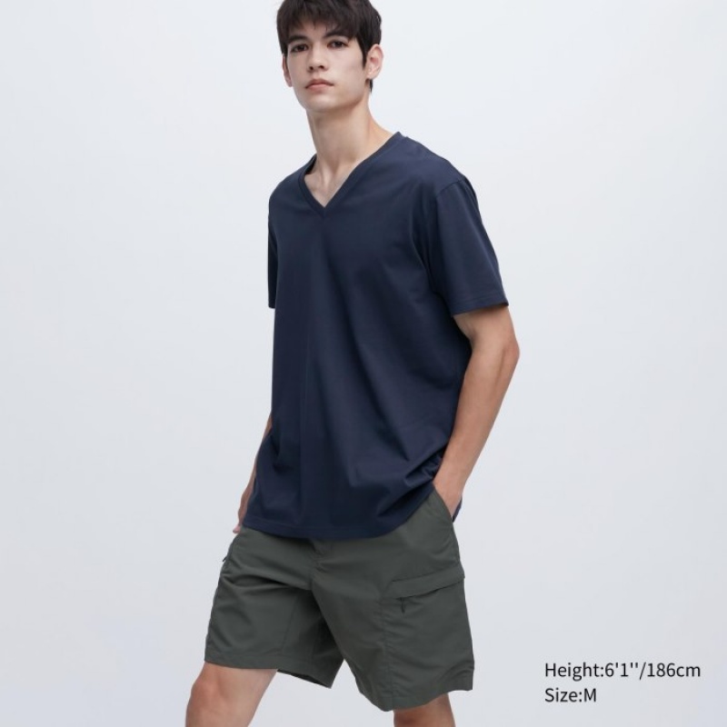 Navy Uniqlo Dry Color V-Neck Short-Sleeve Women T Shirts | 9223495