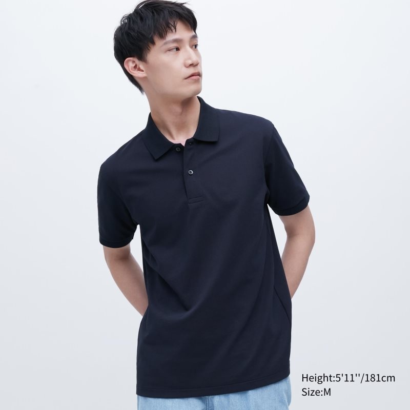 Navy Uniqlo Dry Pique Short-sleeve Men Polo Shirts | 2753299