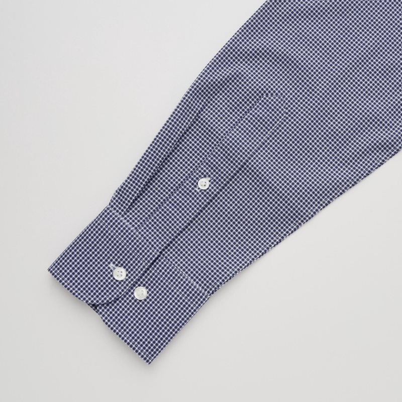 Navy Uniqlo Easy Care Checked Stretch Slim-fit Long-sleeve Men Shirts | 9558826
