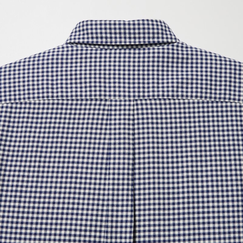 Navy Uniqlo Flannel Checked Long-sleeve Men Shirts | 8597460