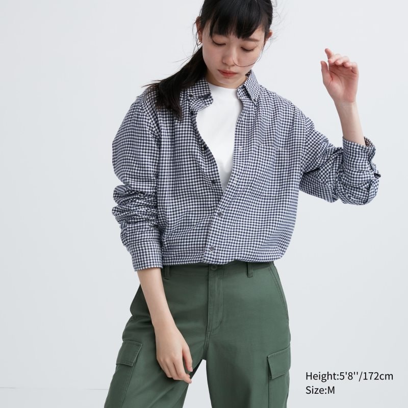 Navy Uniqlo Flannel Checked Long-sleeve Men Shirts | 8597460