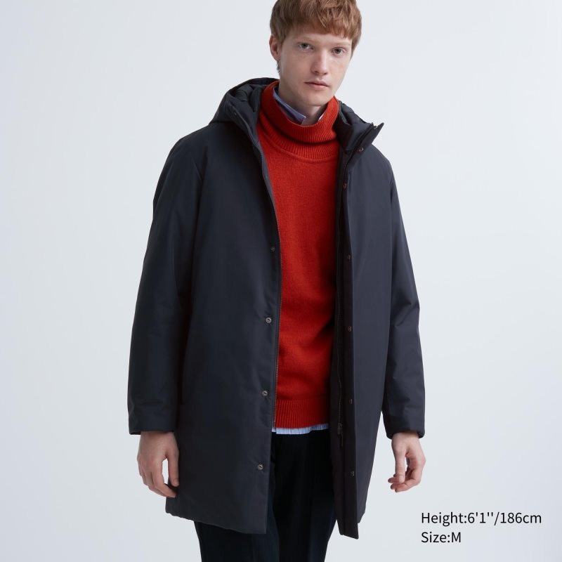 Navy Uniqlo Hybrid Down Men Coats | 9145948