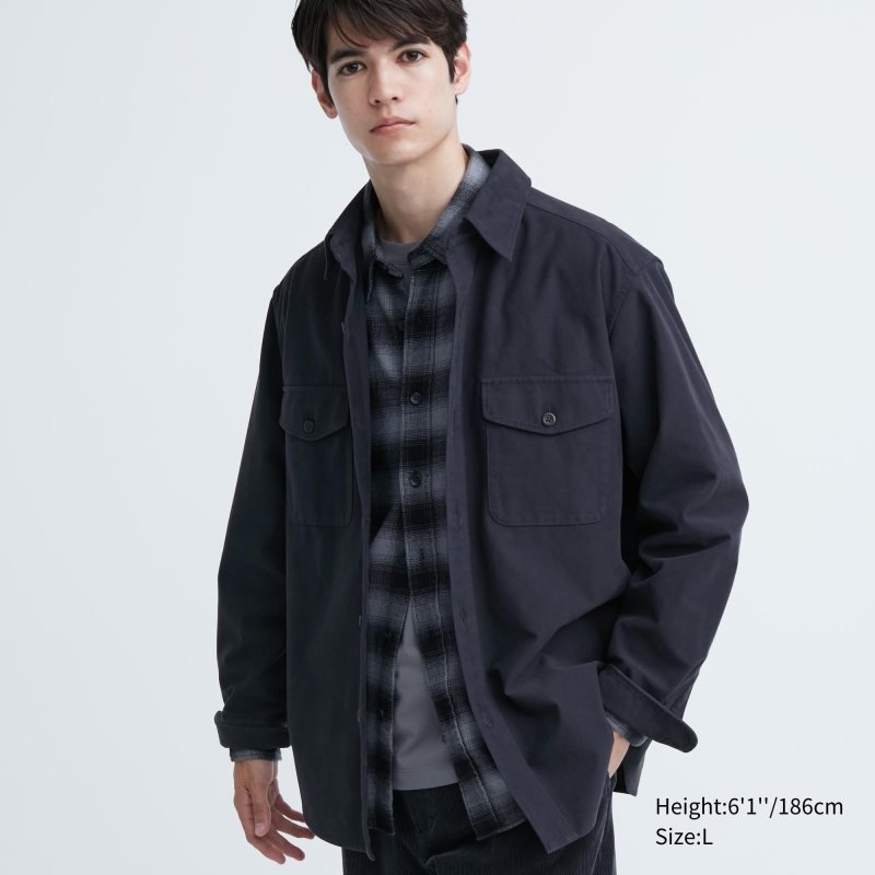 Navy Uniqlo Jersey Utility Long-sleeve Overshirt Men Shirts | 8805486