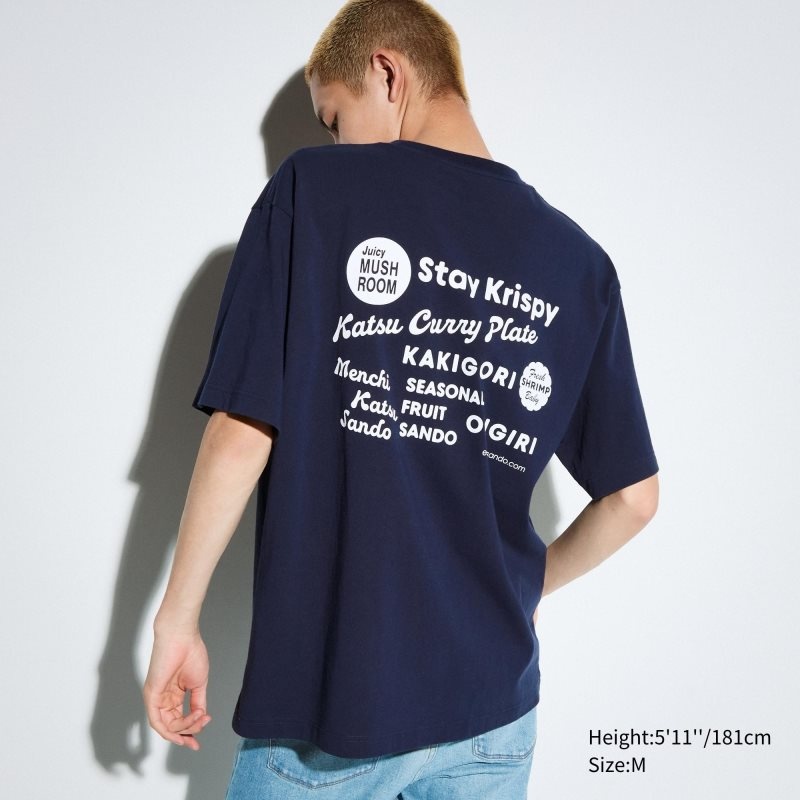 Navy Uniqlo L.A. Eats Ut Oversized Short-sleeve Graphic Katsu Sando Men T Shirts | 9424353