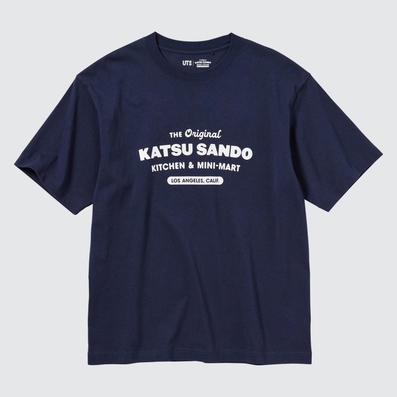 Navy Uniqlo L.A. Eats Ut Oversized Short-sleeve Graphic Katsu Sando Men T Shirts | 9424353
