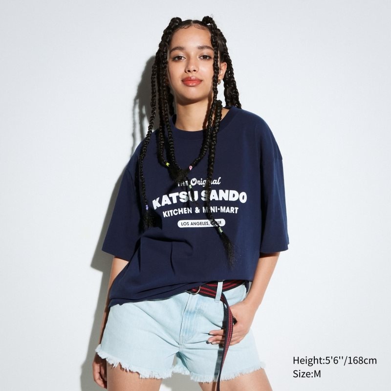 Navy Uniqlo L.A. Eats Ut Oversized Short-sleeve Graphic Katsu Sando Men T Shirts | 9424353