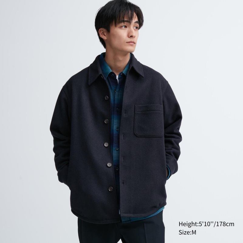 Navy Uniqlo Overshirt Men Jackets | 3588992