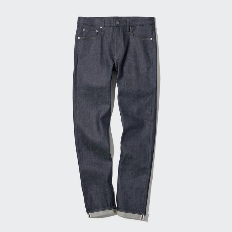 Navy Uniqlo Selvedge Stretch Slim Fit Men Jeans | 9666074