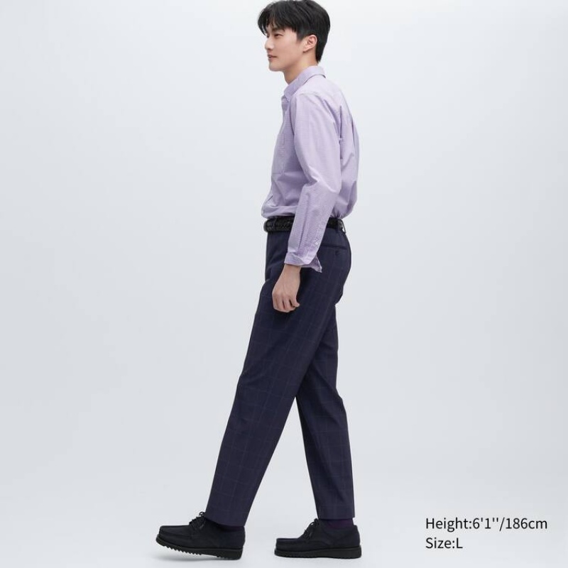 Navy Uniqlo Smart Patterned Ankle Length Men Pants | 7116751