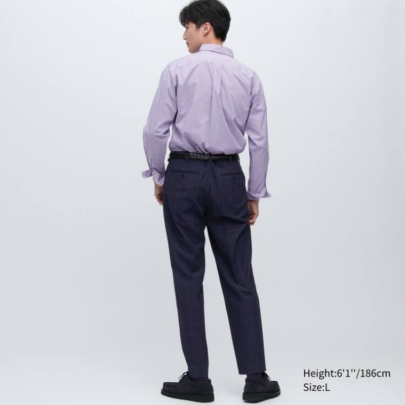 Navy Uniqlo Smart Patterned Ankle Length Men Pants | 7116751