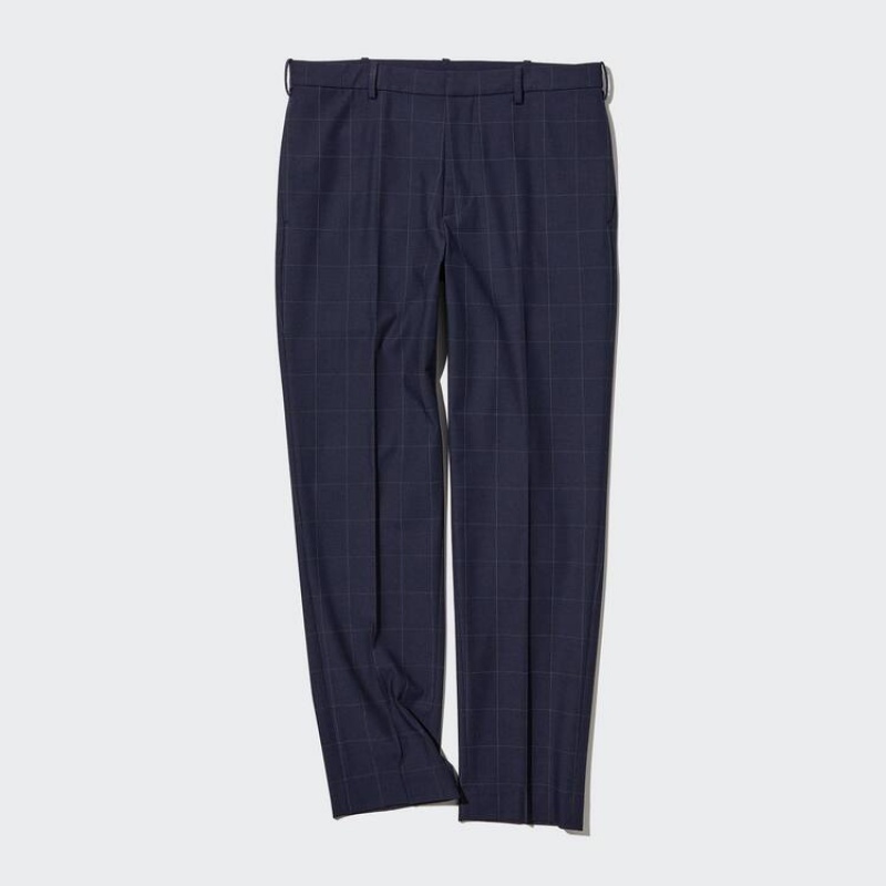 Navy Uniqlo Smart Patterned Ankle Length Men Pants | 7116751