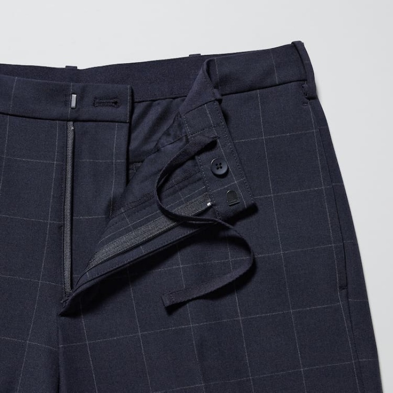Navy Uniqlo Smart Patterned Ankle Length Men Pants | 7116751