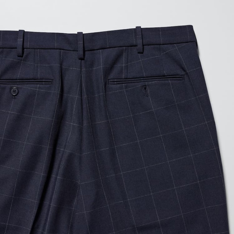 Navy Uniqlo Smart Patterned Ankle Length Men Pants | 7116751
