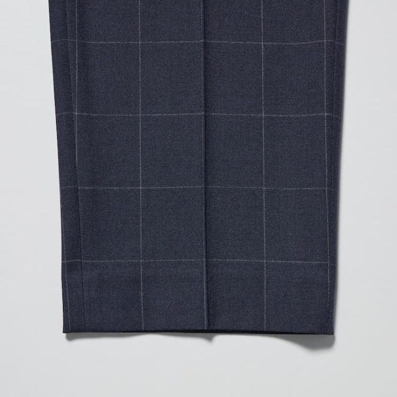 Navy Uniqlo Smart Patterned Ankle Length Men Pants | 7116751