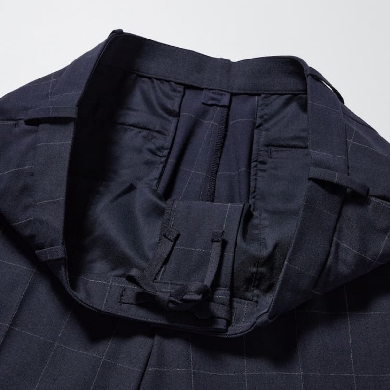 Navy Uniqlo Smart Patterned Ankle Length Men Pants | 7116751